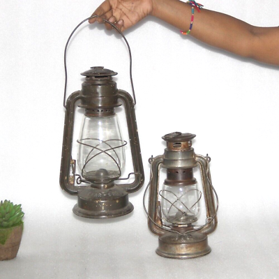 #ad Vintage 609 EFAR Brand Chalwyn amp; Shahab 2Pc Iron Kerosene Oil Lantern England $266.00
