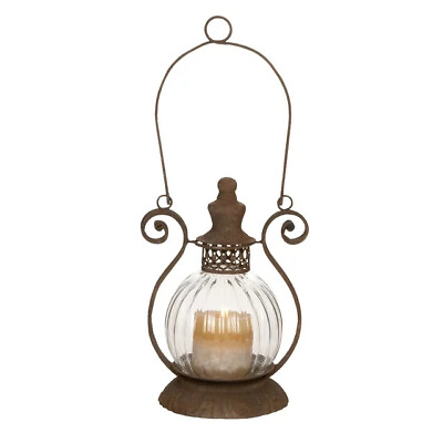 #ad Brown Metal Decorative Candle Lantern with Handle $19.99