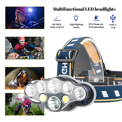#ad 8LED Headlamp USB Rechargeable Flashlight Headlight Head Torch Waterproof Sensor $10.99