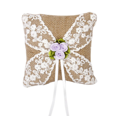 #ad 10 *10cm Burlap Ring Pillow Bearer Lace Korean Lanterns Wedding Bride $10.99