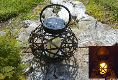 #ad Garden Solar Powered Metal Rattan Oval Lantern Illuminate LED Candle Light $23.99
