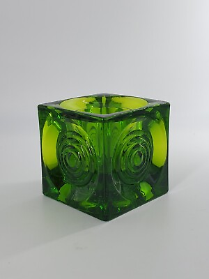 #ad Vintage MCM Viking Glass 3½quot; Bullseye Cube Green Votive Candle Holder 2 lb 8.7oz $49.99