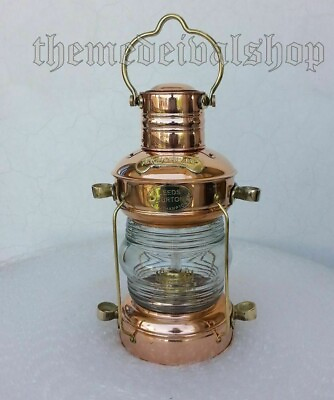 #ad Ship#x27;s Anchor Lantern Oil Lamp Copper amp; Brass 13.5quot; Fresnel Lens Nautical Decor $83.23