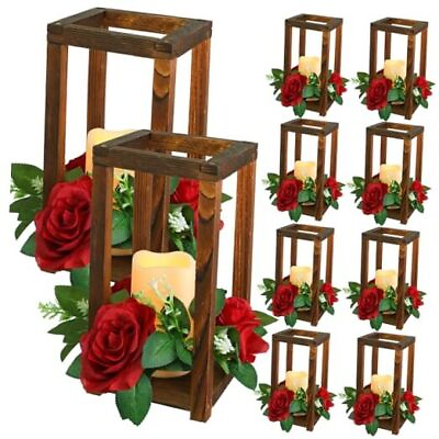 #ad 10 Set 30 Pcs Wooden Wedding Lantern Centerpiece Integrated Candle Elegant $158.18