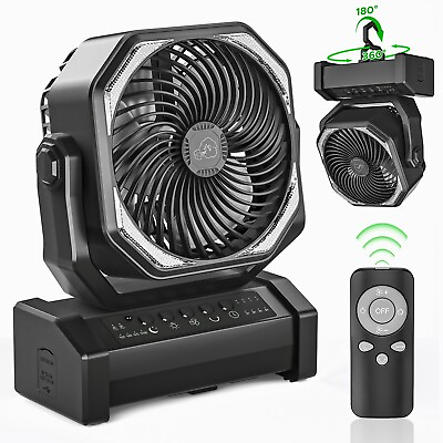 #ad 20000mAh 60hrs Rechargeable Auto Oscillating Camping Fan with LED and Hook $49.49