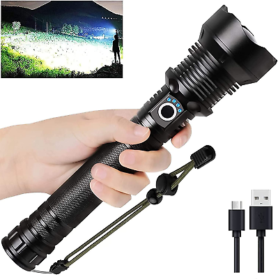 #ad LED Flashlight Rechargeable USB Tactical 200000lm Handheld Zoomable Waterproof $57.49
