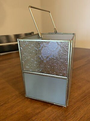 #ad Brass Tone amp; Textured Glass Candle Lantern Hanging Tabletop large 7.25quot; $2.40