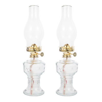 #ad 2 Pcs Glass Kerosene Lamp Iron Vintage Chimney Lantern Adorn $48.72