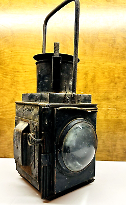 #ad Antique Large British Railway Lantern Twin Bulls Eye Lenses 19quot; Tall $175.00