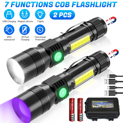 #ad 2PCS UV Flashlight Rechargeable COB Light Flashlight Zoom Magnet LED Work Light $22.99