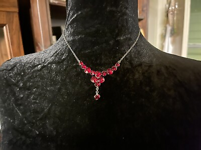 #ad Regency Style Bright Garnet Red Glass Stones Light This Necklace Up 16 Inches $19.00