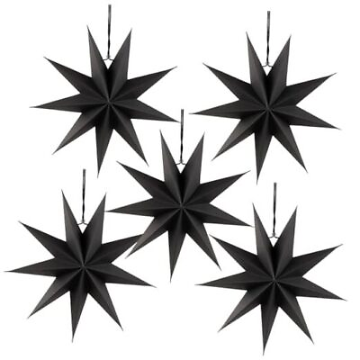 #ad 5 Pcs 9 Pointed Paper Star Lanterns 12 Inch Hanging Lamp Paper Funeral Black $31.54