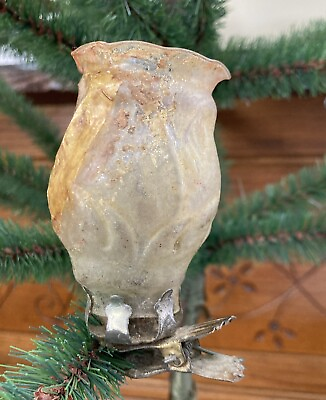 #ad ANTIQUE GERMAN BLOWN GLASS FLOWER CANDLE CLIP W GLASS SHADE CHRISTMAS ORNAMENT $75.00