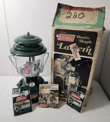 #ad Vintage Coleman 220J195 Green Double Mantle Lantern amp; instructions OPEN BOX $149.99