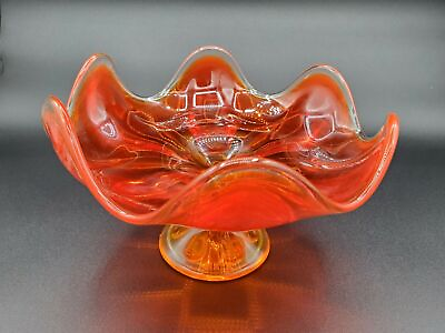 #ad Vintage Orange Viking glass 6 Petal Candy compote Bowl Dish 6 3 4quot; Amberina $22.00
