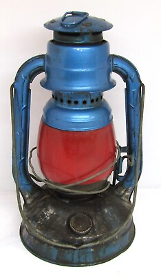 #ad Vintage Dietz Little Wizard Railroad Lantern Blue with Red Globe. $45.99