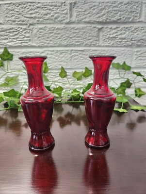 #ad Red Glass Bud Vase 5.75quot; Tall Wheaton Set of 2 $15.00