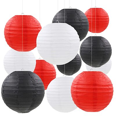 #ad 12 Pcs Red Black White Paper Lanterns Round Hanging Asia Chinese Japanese Pap... $27.16