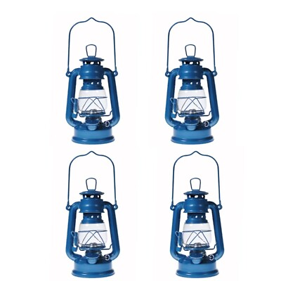 #ad Lot of 4 Kerosene Oil Lantern Emergency Hanging Light Lamp Blue 8 Inch $24.29