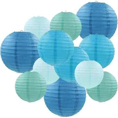 #ad Chinese Lanterns in Blue Various Sizes. Set of 24 Easy Assemble Easy Hang. $27.00