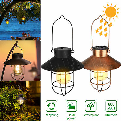 #ad Solar Hanging Lantern with Shepherd Hook Outdoor Metal Led Garden Lamp Lights $88.99
