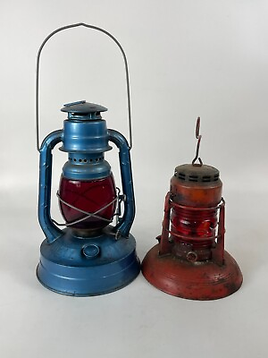 #ad Pair of Dietz Red Glass Lanterns See Photos $89.99