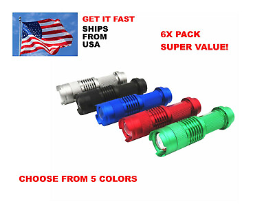 #ad 6Pack Mini CREE Mini Tactical Flashlight Focus Adjustable Choose Color $17.99