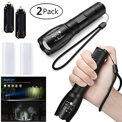 #ad 2Pack Bright Tactical Flashlight LED 5 Modes Zoomable Searchlight Handheld Torch $7.29