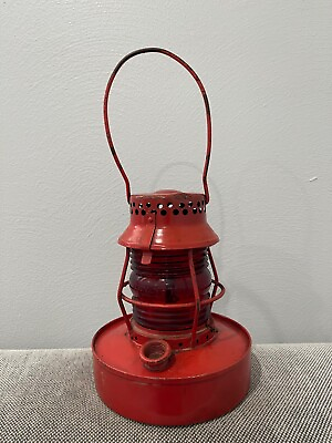 #ad Vtg Antique Handlan St. Louis Laclede Gas Co. Red Oil Lantern Lamp No. 57 Shade $75.00