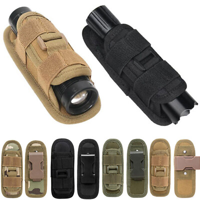 #ad Tactical Molle Flashlight Pouch Holster 360° Rotatable Belt Clip Bag Torch Cover $6.99