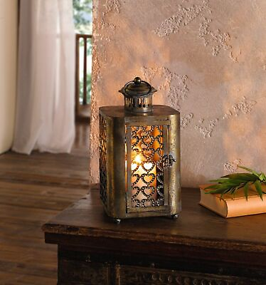 #ad Bronze Metal Hanging Candle Lantern with Heart Pattern $34.97