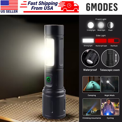 #ad Super Bright LED Tactical Flashlight USB Rechargeable Lamp COB Torch Red Light $10.60