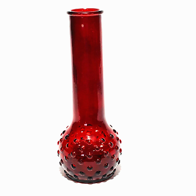 #ad RUBY RED GLASS BUD VASE Cranberry 8.5quot; H bulb base hobnail Bouquet Vintage $15.99