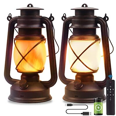 #ad Vintage Lantern Led Battery Powered Camping Lamp Outdoor Hanging Lantern Flicker $53.32