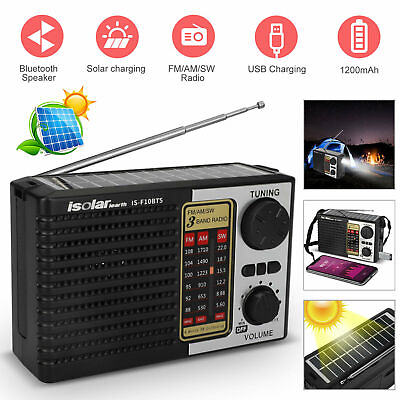 #ad Solar Portable FM AM SW Radio Digital Bluetooth Speaker MP3 Player Rechargeable $20.79