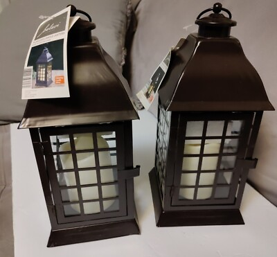 #ad 2 Decorative LED Metal Glass Lantern with Flameless Candle Window Design Wedding $49.99