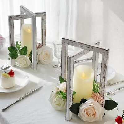 #ad 2 Pcs Wedding Centerpieces for Tables Foldable Wooden Wedding Candle Lantern ... $27.58