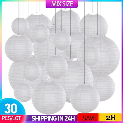 #ad 30pcs Lot 4#x27;#x27; 12#x27;#x27; Mix Size Paper Ball Lampion Hanging Paper Lanterns Lampshade $14.47