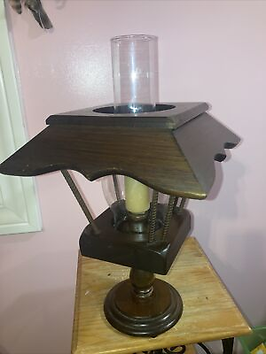 #ad #ad Vintage Farmhouse Wood Lantern w Hurricane Glass Candle Holder 15x9x9 Inch $20.00