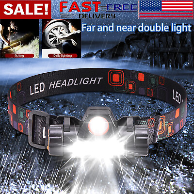 #ad LED Headlamp Headlight USB Rechargeable Waterproof Head Light Flashlight 2 Modes $7.48