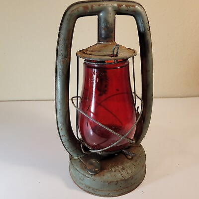 #ad #ad Vintage Lantern Dietz N.Y. USA Red Glass Lantern 13quot; Tall Cracked Glass Rustic $55.00