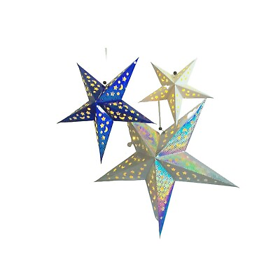 #ad Paper Star Lantern Decorations with LED Lights Set of 3 24 in 18 in 12 in. $12.99