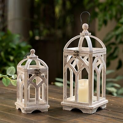 #ad Farmhouse Decorative Candle Lanterns Set of 2 Indoor Rustic Wooden Candle Ho... $63.62