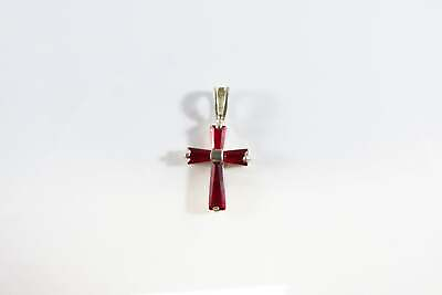#ad #ad 925 Christian Cross Pendant Ruby Red Glass Sterling Cross Pendant 3 4quot; $10.00