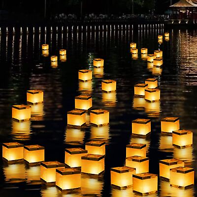 #ad 20Pack 5.9quot; inch Square Floating Candles Lantern SetOutdoor Decoration Waterp... $44.33