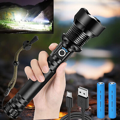 #ad Rechargeable LED Flashlight XHP70 Tactical Police Super Bright Torch Zoomable $7.99
