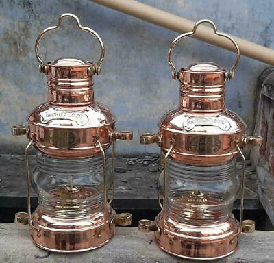 #ad Brass Oil Lamp Lantern Maritime Anchor Ship Lantern Boat Antique Light Set of 2 $185.00