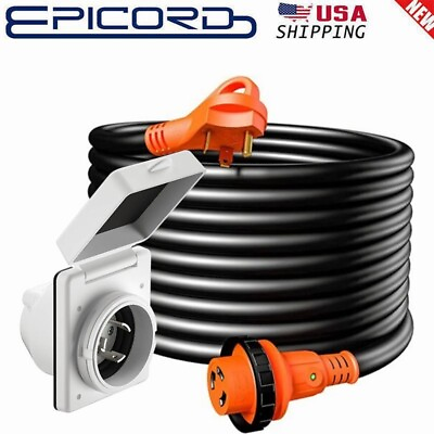 #ad 25FT 30 Amp RV Power Extension Cord With LED and 30 Amp Twist Lock Plug Inlet US $59.89