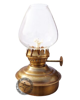 #ad Antique Brass Table Lantern Glass Oil Lamp 5 Inch Collectible Home Decorative $18.05