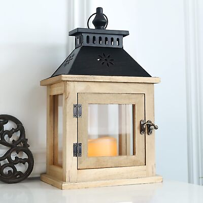 #ad 13quot; Farmhouse Decor Wooden Candle Lantern Indoor Large Table Centerpiece Lant... $31.87